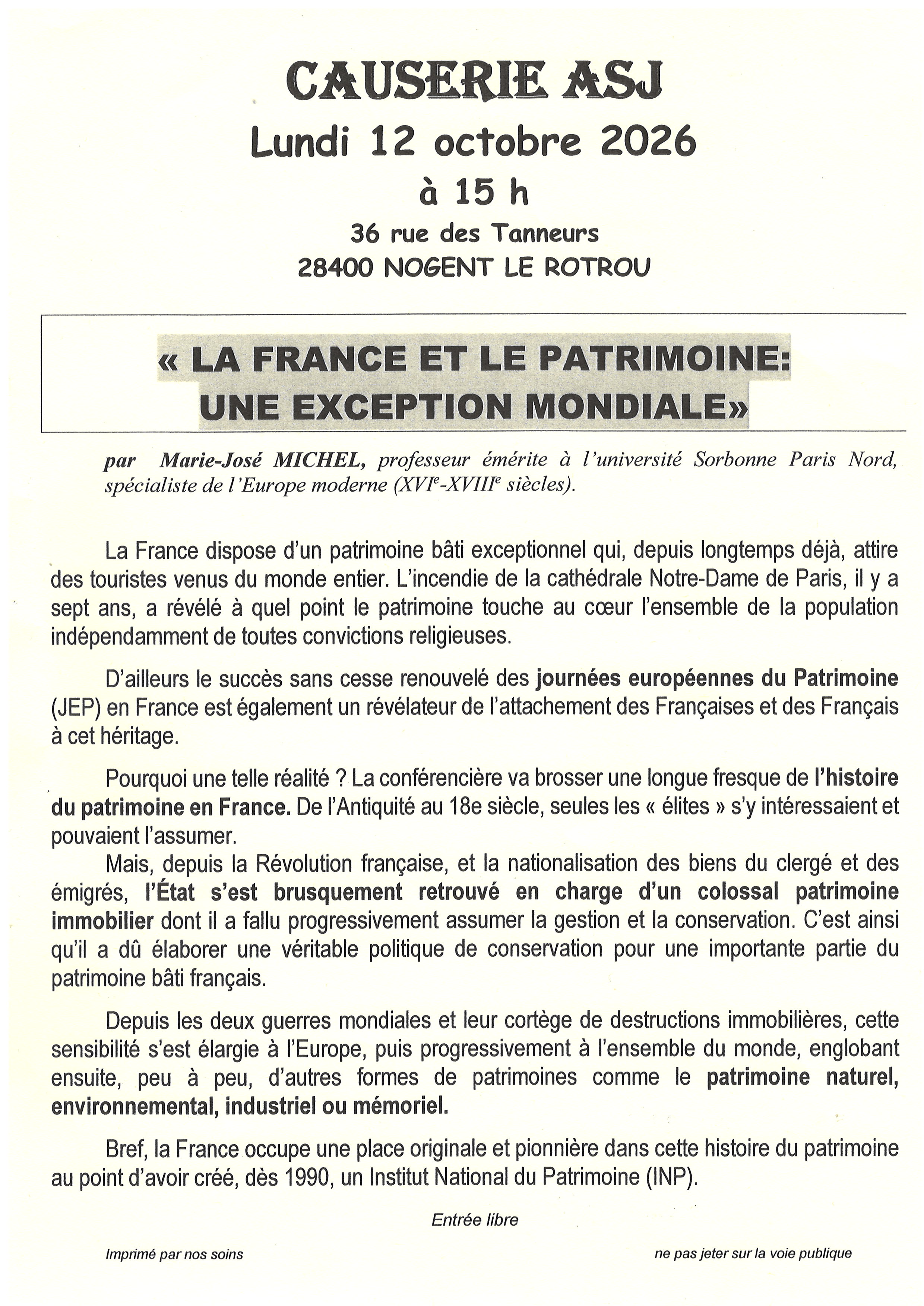 la CdC du Perche : CAUSERIE ASJ